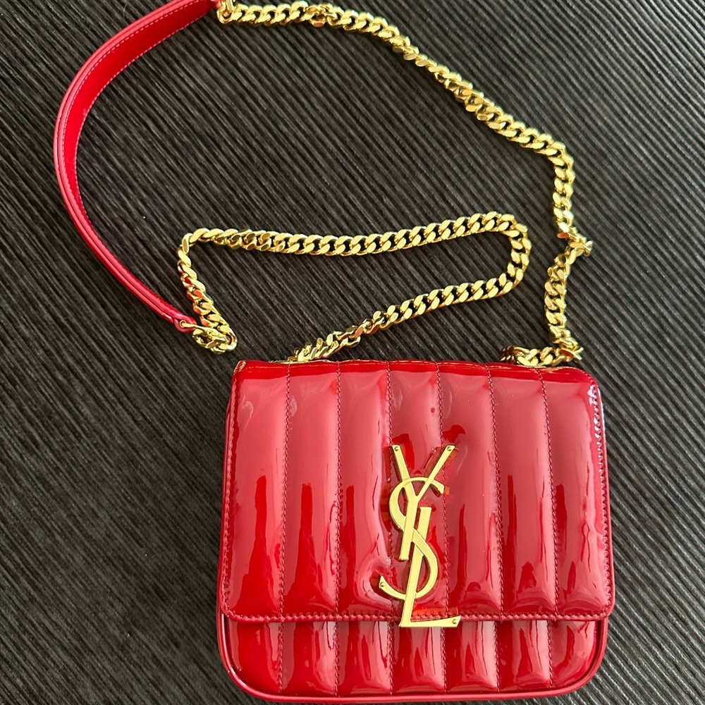 Saint Laurent Patent Leather Monogram Vicky Small Shoulder Bag AUTHENTIC